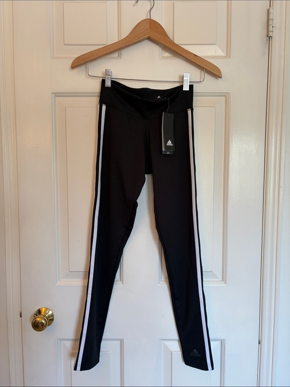 Adidas D2M 3-Stripes Long Tights Leggings NWT XS Black White